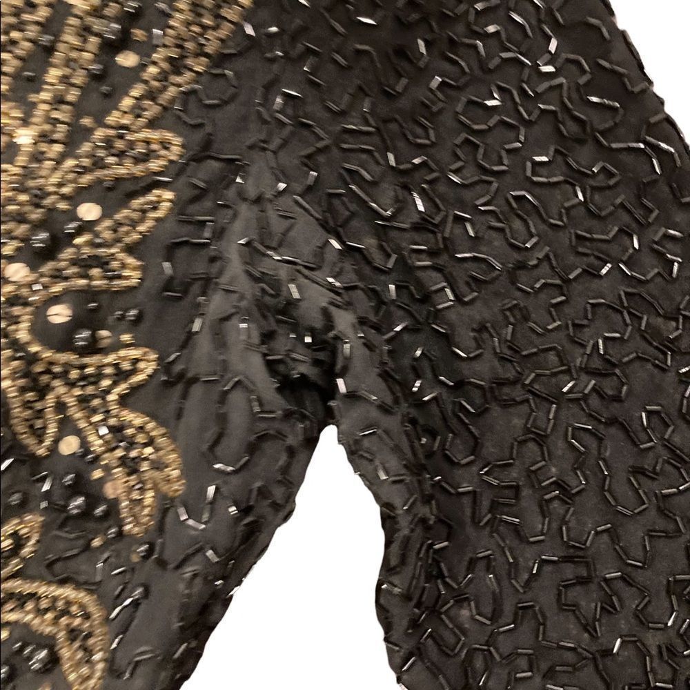 Vintage Swee Lo black and gold sparkling shimmery  sequin evening gown w/ split - Picture 10 of 13